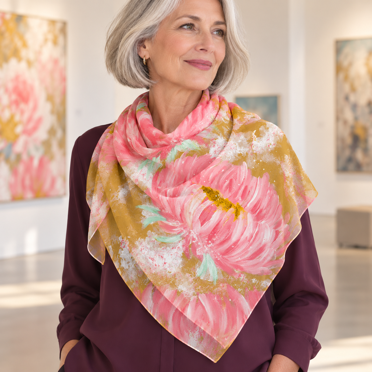 Sydnies Peonies Too - Poly Chiffon Scarf