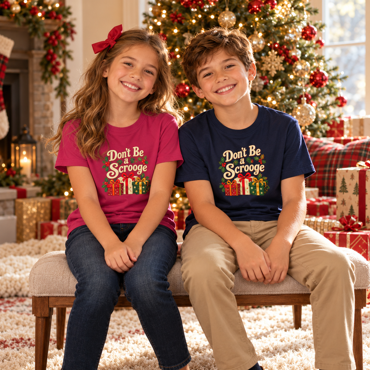 Don't Be A Scrooge - Youth Short Sleeve Tee - Dark Colors