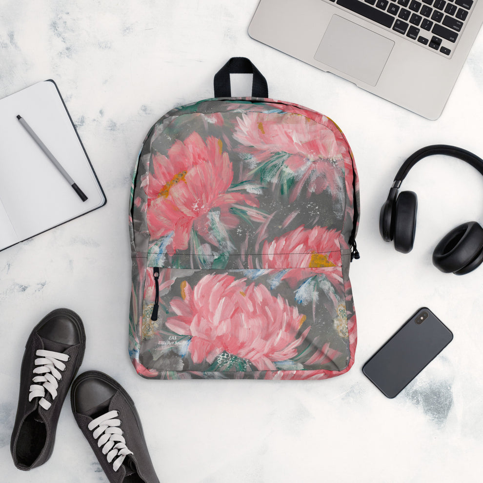 Sydnie’s Peonies — Gray & Pink Art Backpack – Ellis Art Studio