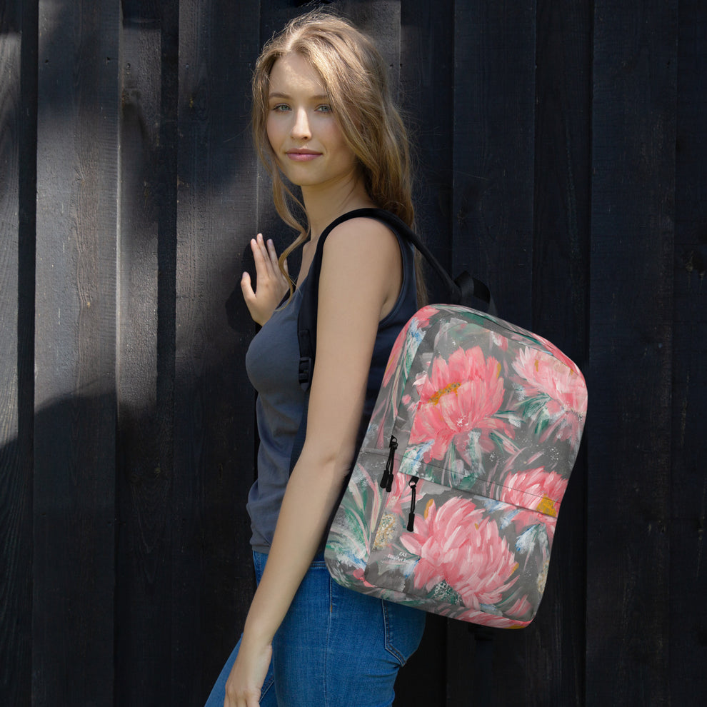 Sydnie’s Peonies — Gray & Pink Art Backpack – Ellis Art Studio