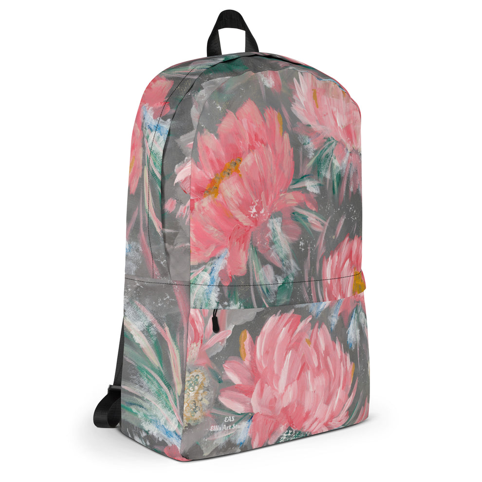 Sydnie’s Peonies — Gray & Pink Art Backpack – Ellis Art Studio
