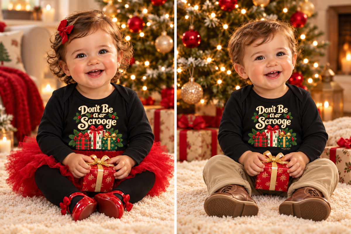 Don’t Be a Scrooge — Small but Merry Baby Onesie Bodysuit | Black
