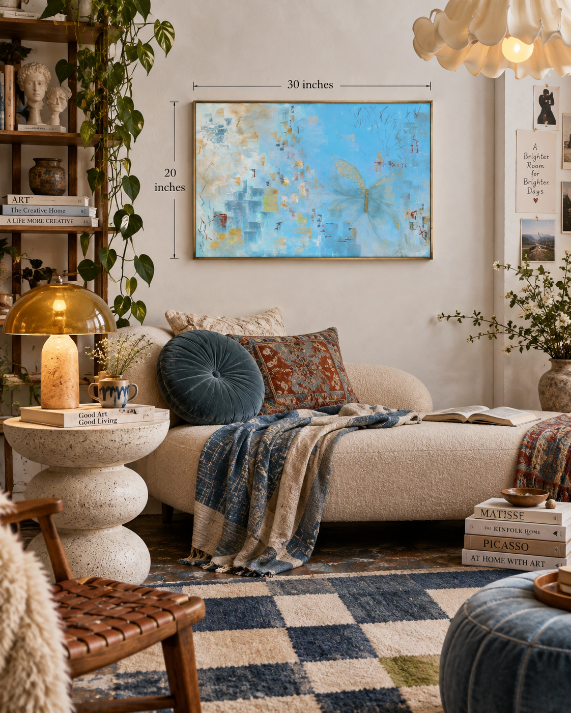 20x30 Out of the Ruins abstract butterfly art print displayed in an eclectic interior